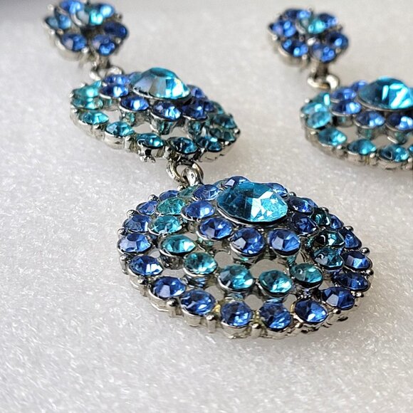 Blue Crystal Rhinestone Long Dangle Earrings - Picture 10 of 13